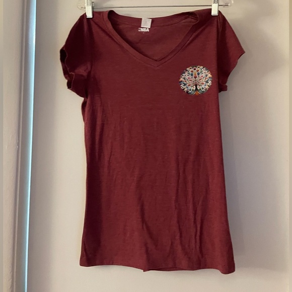 NEW-Maroon V-Neck Tee with Colorful 
“Tree of Life Design “ - Picture 5 of 10